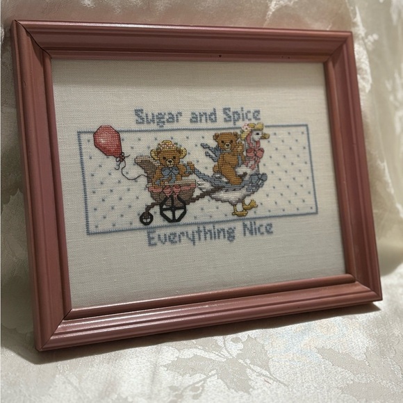 Vintage Charming Pink Framed Fiber Art - Picture 3 of 6